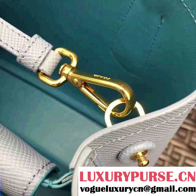 Prada 1BG886 Mini Two-Tone Saffiano Leather Double Bag Astral Blue/Jade Green 2017 (GYF-7060143 )