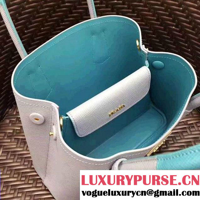 Prada 1BG886 Mini Two-Tone Saffiano Leather Double Bag Astral Blue/Jade Green 2017 (GYF-7060143 )