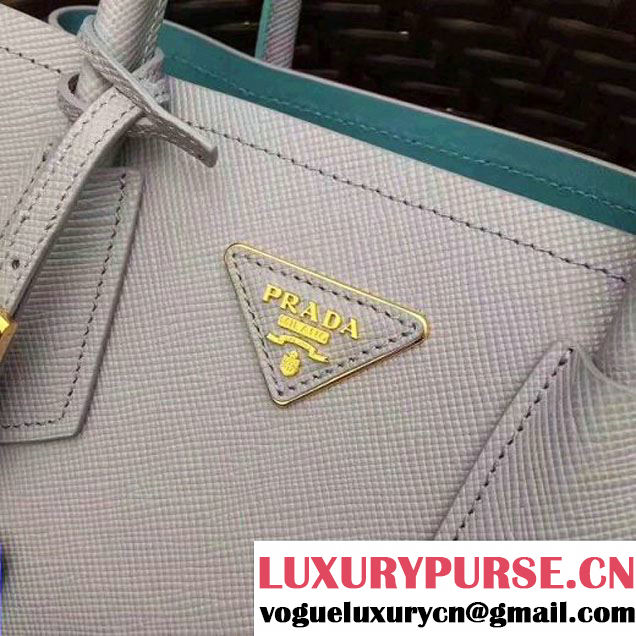 Prada 1BG886 Mini Two-Tone Saffiano Leather Double Bag Astral Blue/Jade Green 2017 (GYF-7060143 )