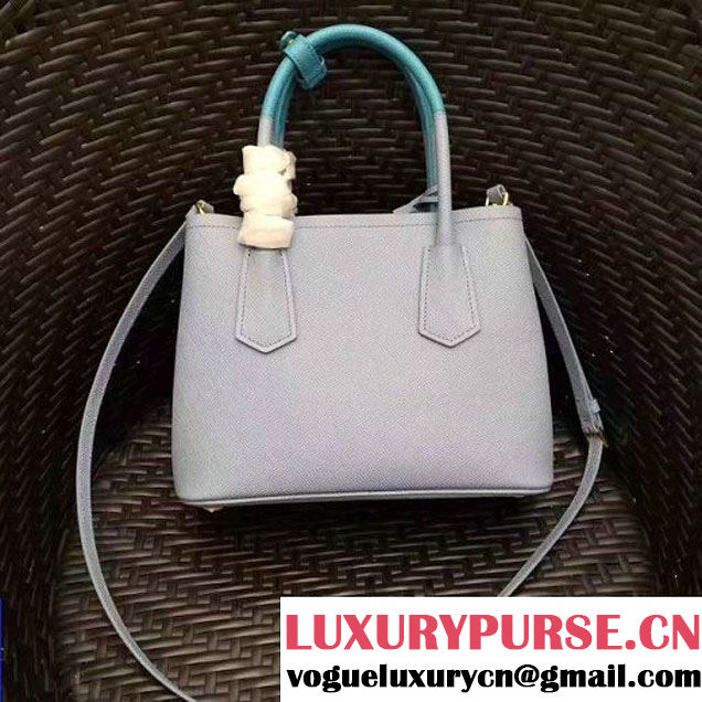 Prada 1BG886 Mini Two-Tone Saffiano Leather Double Bag Astral Blue/Jade Green 2017 (GYF-7060143 )