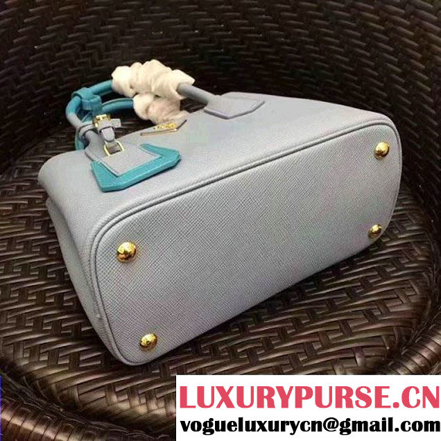 Prada 1BG886 Mini Two-Tone Saffiano Leather Double Bag Astral Blue/Jade Green 2017 (GYF-7060143 )