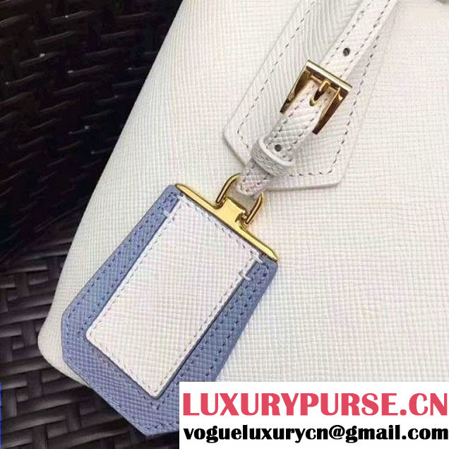 Prada 1BG886 Mini Two-Tone Saffiano Leather Double Bag White/Astral Blue 2017 (GYF-7060144 )