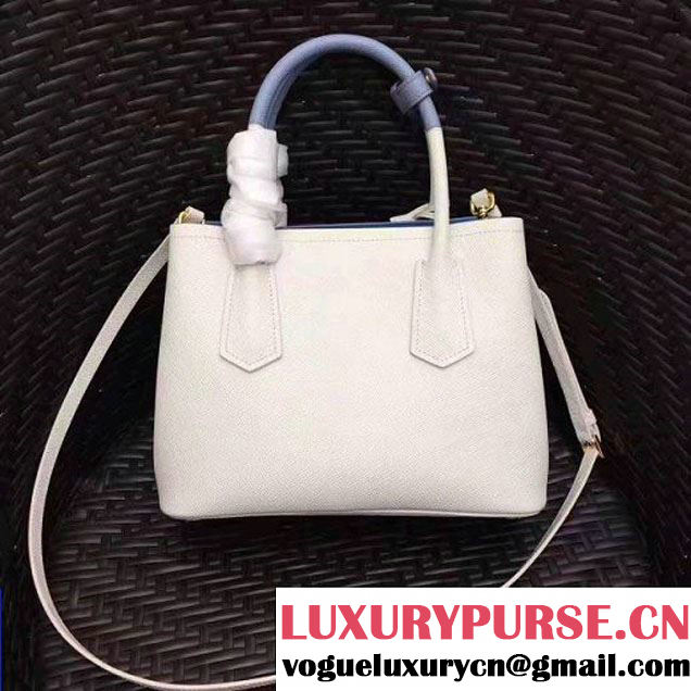 Prada 1BG886 Mini Two-Tone Saffiano Leather Double Bag White/Astral Blue 2017 (GYF-7060144 )