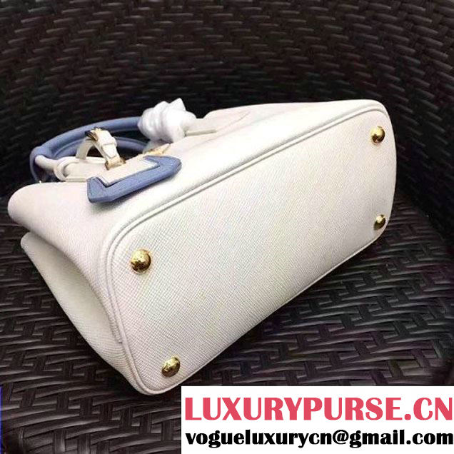 Prada 1BG886 Mini Two-Tone Saffiano Leather Double Bag White/Astral Blue 2017 (GYF-7060144 )