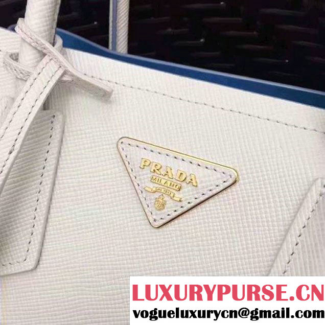 Prada 1BG886 Mini Two-Tone Saffiano Leather Double Bag White/Astral Blue 2017 (GYF-7060144 )