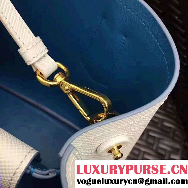 Prada 1BG886 Mini Two-Tone Saffiano Leather Double Bag White/Astral Blue 2017 (GYF-7060144 )