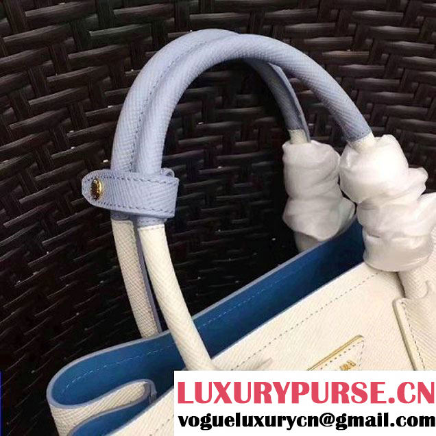 Prada 1BG886 Mini Two-Tone Saffiano Leather Double Bag White/Astral Blue 2017 (GYF-7060144 )