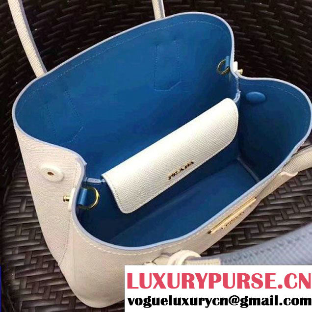 Prada 1BG886 Mini Two-Tone Saffiano Leather Double Bag White/Astral Blue 2017 (GYF-7060144 )