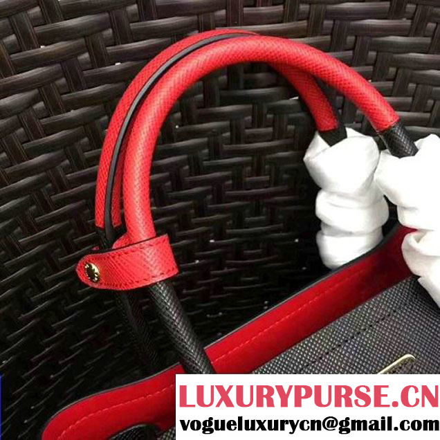 Prada 1BG886 Mini Two-Tone Saffiano Leather Double Bag Black/Red 2017 (GYF-7060145 )