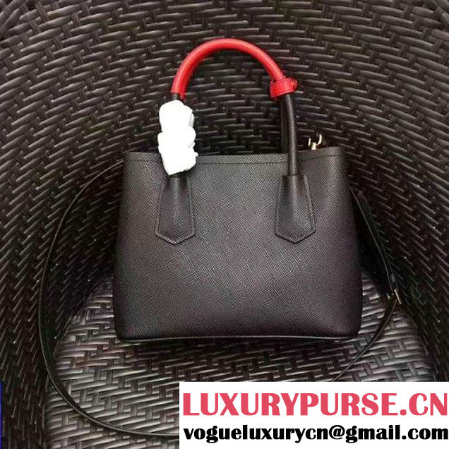 Prada 1BG886 Mini Two-Tone Saffiano Leather Double Bag Black/Red 2017 (GYF-7060145 )