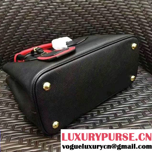 Prada 1BG886 Mini Two-Tone Saffiano Leather Double Bag Black/Red 2017 (GYF-7060145 )