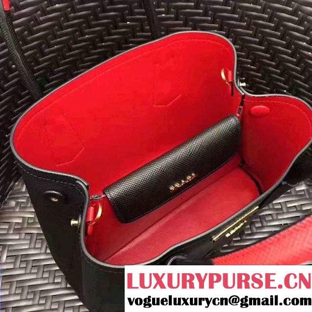 Prada 1BG886 Mini Two-Tone Saffiano Leather Double Bag Black/Red 2017 (GYF-7060145 )