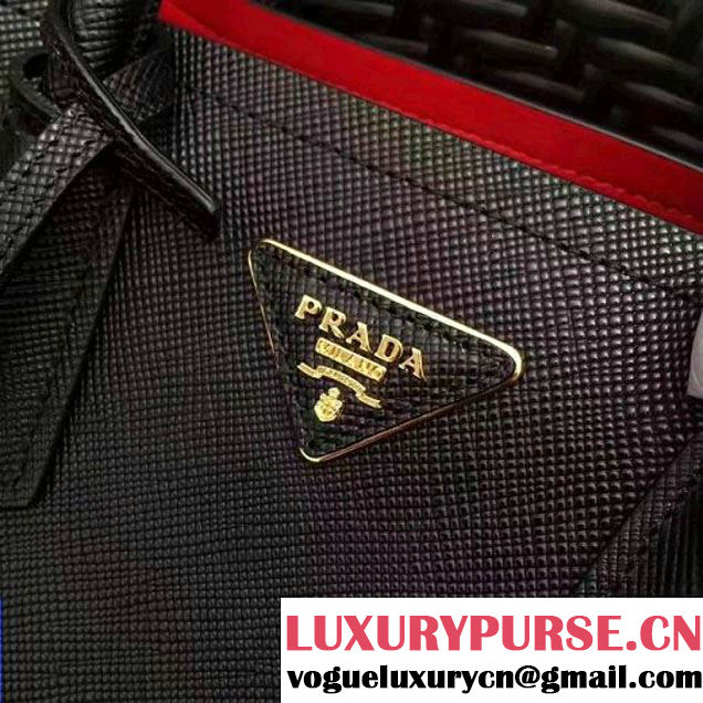 Prada 1BG886 Mini Two-Tone Saffiano Leather Double Bag Black/Red 2017 (GYF-7060145 )