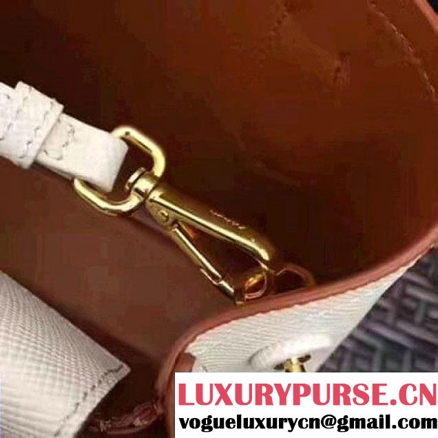 Prada 1BG886 Mini Two-Tone Saffiano Leather Double Bag White/Caramel 2017 (GYF-7060146 )