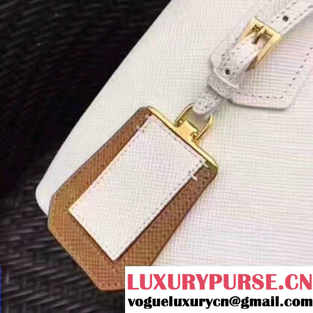 Prada 1BG886 Mini Two-Tone Saffiano Leather Double Bag White/Caramel 2017 (GYF-7060146 )