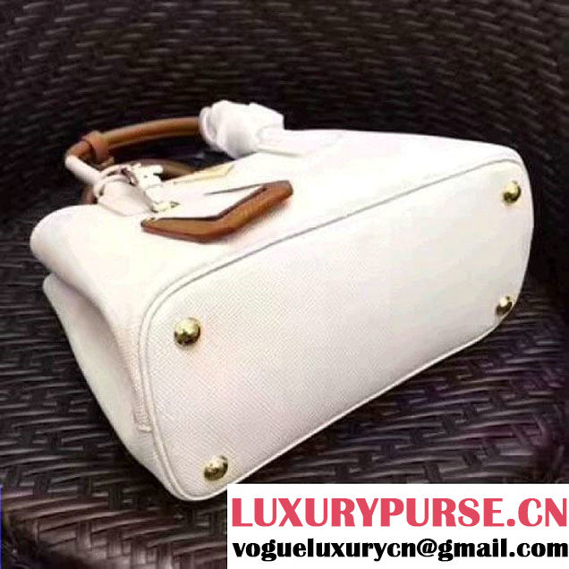 Prada 1BG886 Mini Two-Tone Saffiano Leather Double Bag White/Caramel 2017 (GYF-7060146 )