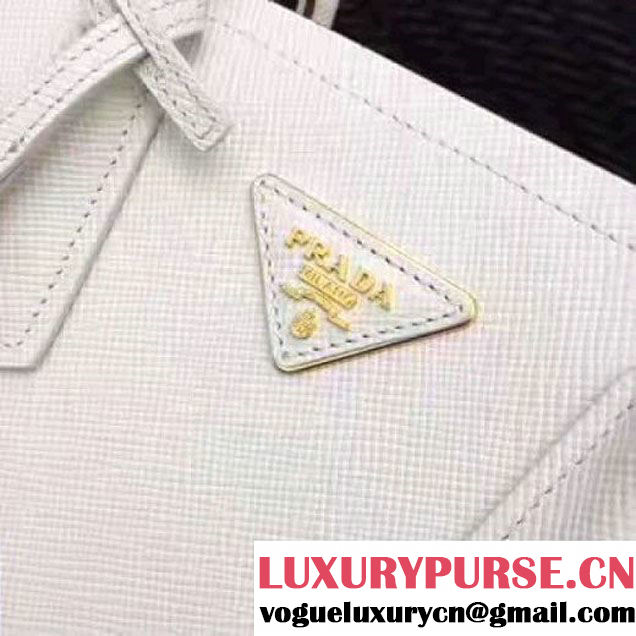 Prada 1BG886 Mini Two-Tone Saffiano Leather Double Bag White/Caramel 2017 (GYF-7060146 )