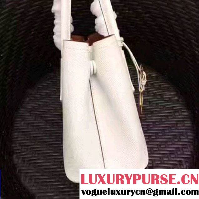 Prada 1BG886 Mini Two-Tone Saffiano Leather Double Bag White/Caramel 2017 (GYF-7060146 )