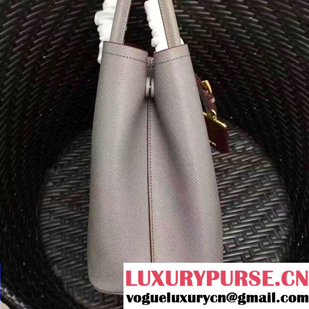 Prada 1BG775 Two-Tone Saffiano Leather Double Bag Grey/Burgundy 2017 (GYF-7060147 )