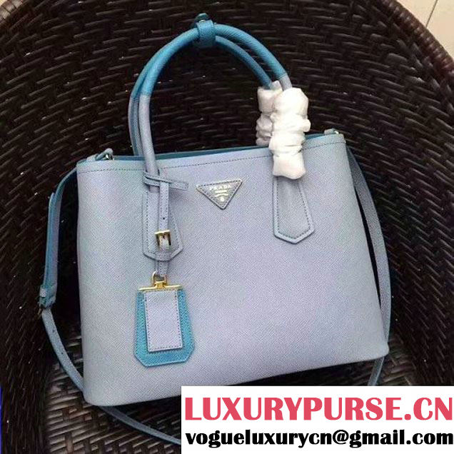 Prada 1BG775 Two-Tone Saffiano Leather Double Bag Astral Blue/Jade Green 2017 (GYF-7060148 )