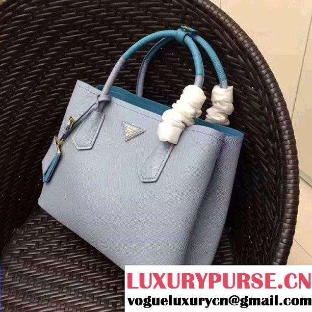 Prada 1BG775 Two-Tone Saffiano Leather Double Bag Astral Blue/Jade Green 2017 (GYF-7060148 )