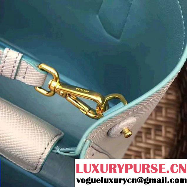 Prada 1BG775 Two-Tone Saffiano Leather Double Bag Astral Blue/Jade Green 2017 (GYF-7060148 )