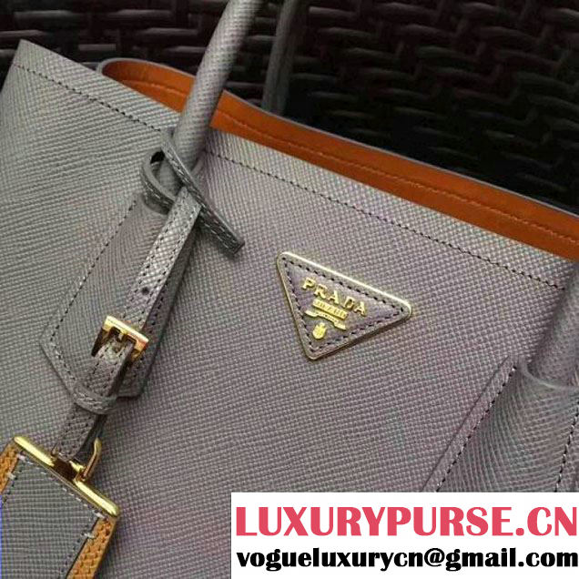 Prada 1BG775 Two-Tone Saffiano Leather Double Bag Grey/Caramel 2017 (GYF-7060149 )