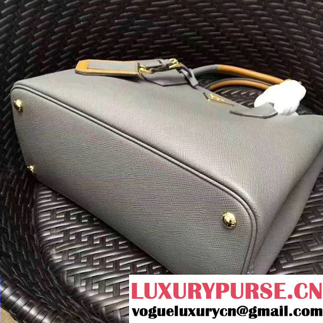 Prada 1BG775 Two-Tone Saffiano Leather Double Bag Grey/Caramel 2017 (GYF-7060149 )