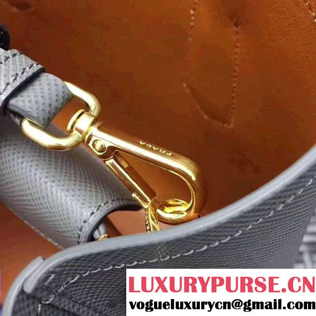 Prada 1BG775 Two-Tone Saffiano Leather Double Bag Grey/Caramel 2017 (GYF-7060149 )