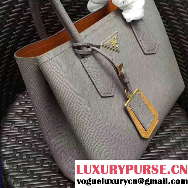 Prada 1BG775 Two-Tone Saffiano Leather Double Bag Grey/Caramel 2017 (GYF-7060149 )