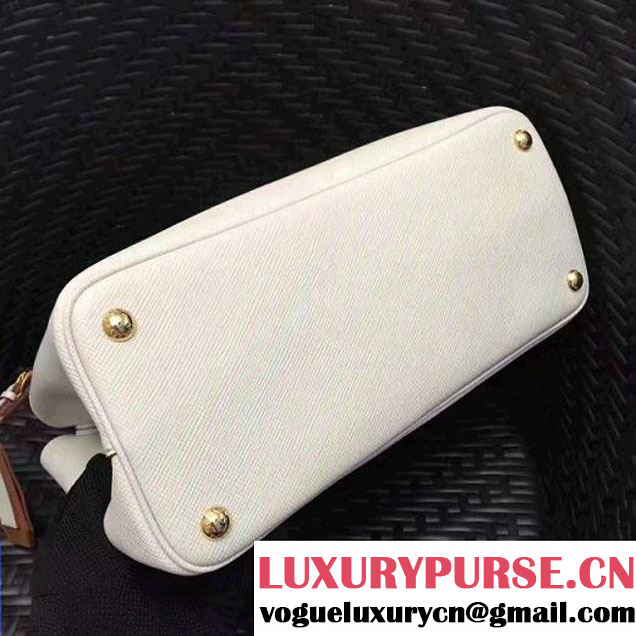 Prada 1BG775 Two-Tone Saffiano Leather Double Bag White/Caramel 2017 (GYF-7060150 )