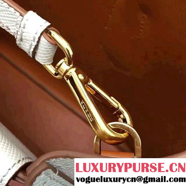 Prada 1BG775 Two-Tone Saffiano Leather Double Bag White/Caramel 2017 (GYF-7060150 )