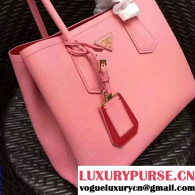 Prada 1BG775 Two-Tone Saffiano Leather Double Bag Pink/Red 2017 (GYF-7060152 )