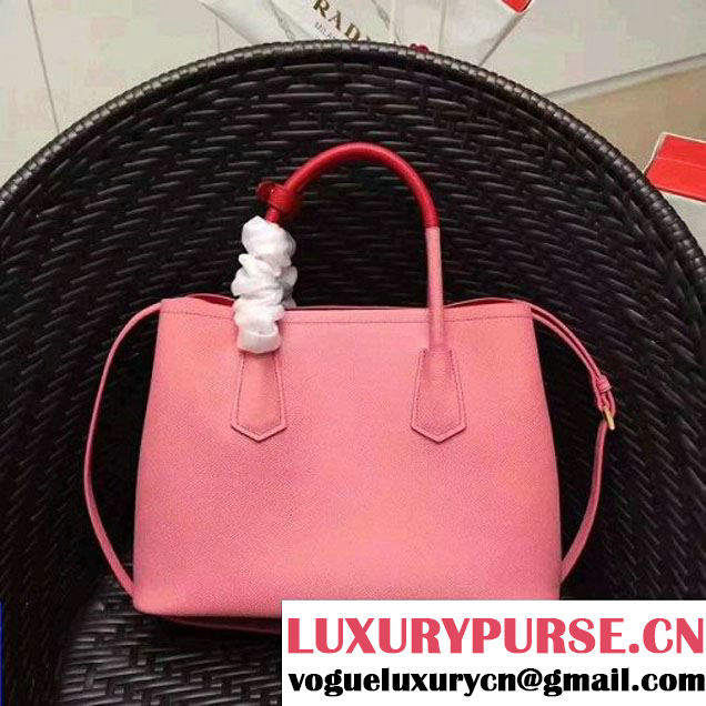 Prada 1BG775 Two-Tone Saffiano Leather Double Bag Pink/Red 2017 (GYF-7060152 )