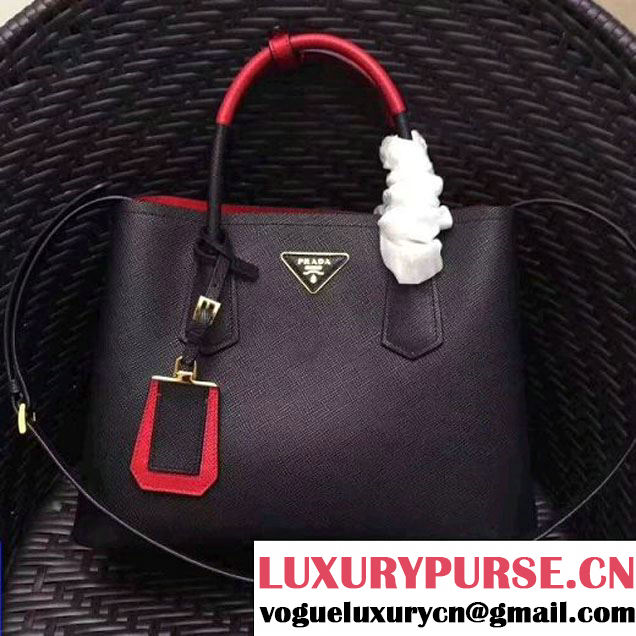 Prada 1BG775 Two-Tone Saffiano Leather Double Bag Black/Red 2017 (GYF-7060153 )