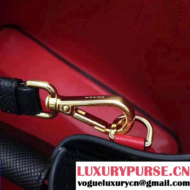 Prada 1BG775 Two-Tone Saffiano Leather Double Bag Black/Red 2017 (GYF-7060153 )