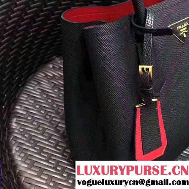 Prada 1BG775 Two-Tone Saffiano Leather Double Bag Black/Red 2017 (GYF-7060153 )
