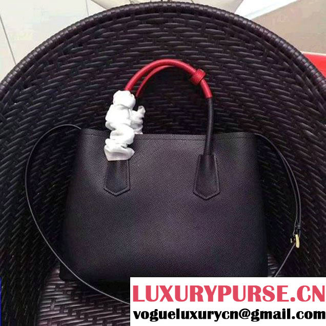 Prada 1BG775 Two-Tone Saffiano Leather Double Bag Black/Red 2017 (GYF-7060153 )