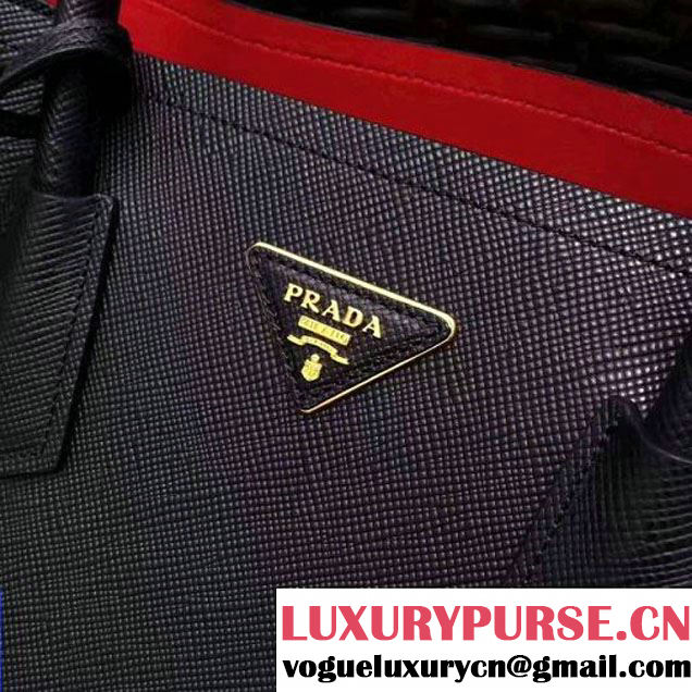 Prada 1BG775 Two-Tone Saffiano Leather Double Bag Black/Red 2017 (GYF-7060153 )