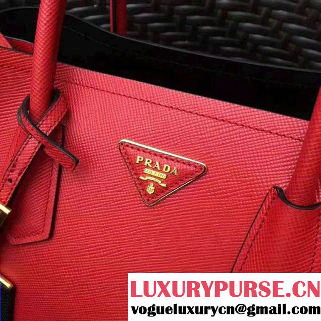 Prada 1BG775 Two-Tone Saffiano Leather Double Bag Red/Black 2017 (GYF-7060154 )