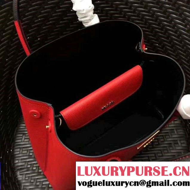 Prada 1BG775 Two-Tone Saffiano Leather Double Bag Red/Black 2017 (GYF-7060154 )