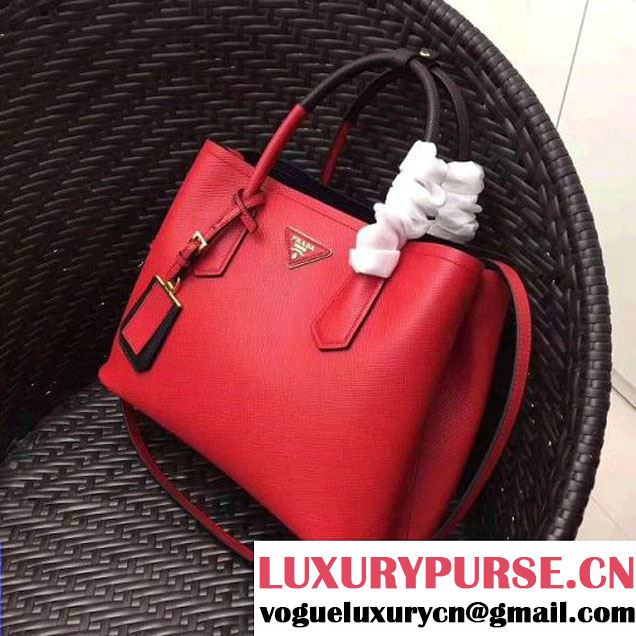 Prada 1BG775 Two-Tone Saffiano Leather Double Bag Red/Black 2017 (GYF-7060154 )