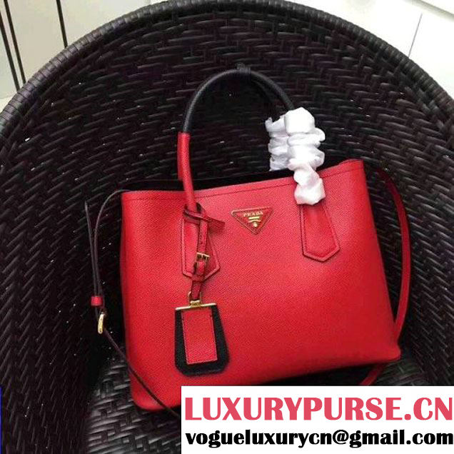 Prada 1BG775 Two-Tone Saffiano Leather Double Bag Red/Black 2017 (GYF-7060154 )