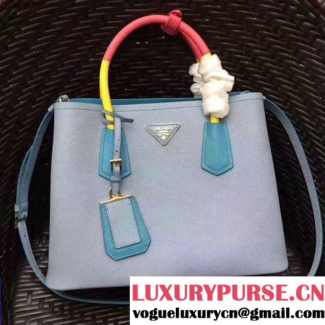 Prada 1BG775 Multicolored Saffiano Leather Double Bag Astral Blue/Yellow/Rosy 2017 (GYF-7060155 )