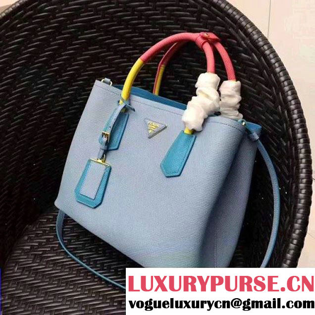 Prada 1BG775 Multicolored  Saffiano Leather Double Bag Astral Blue/Yellow/Rosy 2017 (GYF-7060155 )