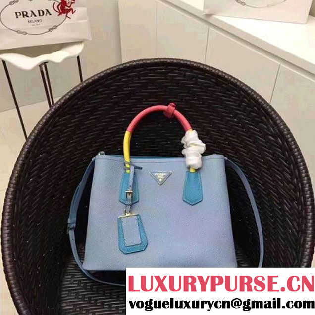 Prada 1BG775 Multicolored  Saffiano Leather Double Bag Astral Blue/Yellow/Rosy 2017 (GYF-7060155 )