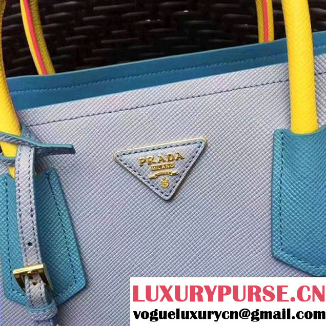Prada 1BG775 Multicolored  Saffiano Leather Double Bag Astral Blue/Yellow/Rosy 2017 (GYF-7060155 )