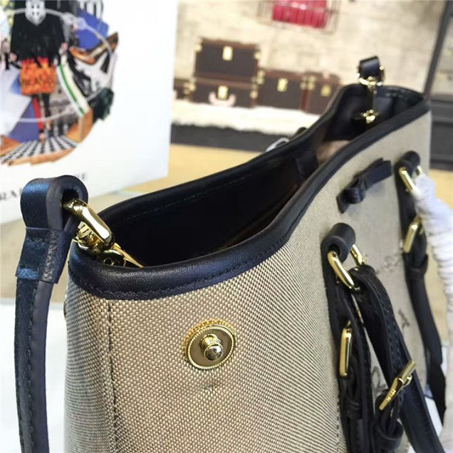 Prada Canvas Tote 30cm Bag Calfskin Leather Fall WInter 2016 Collection Black