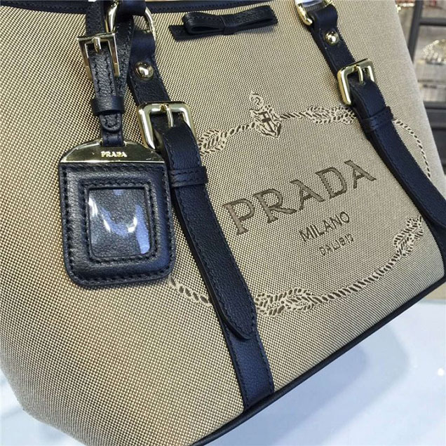Prada Canvas Tote 30cm Bag Calfskin Leather Fall WInter 2016 Collection Black