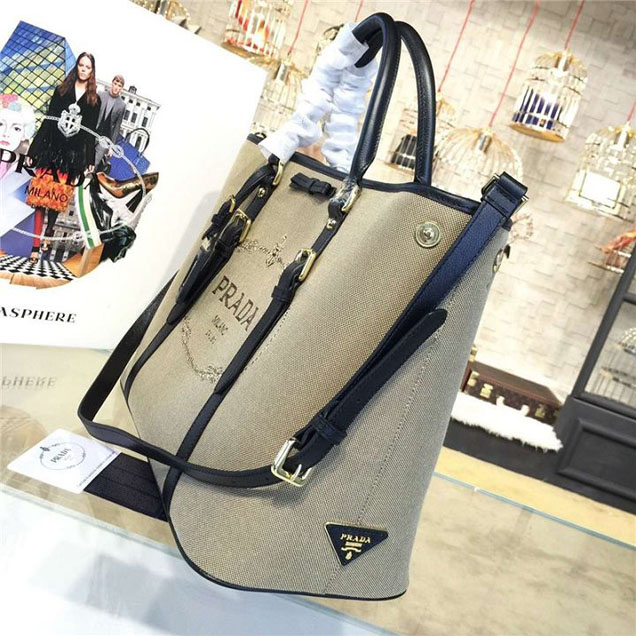 Prada Canvas Tote 36cm Bag Calfskin Leather Fall WInter 2016 Collection Black